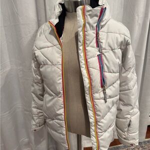 Kids White Spyder Ski Jacket with Multicolor Accents